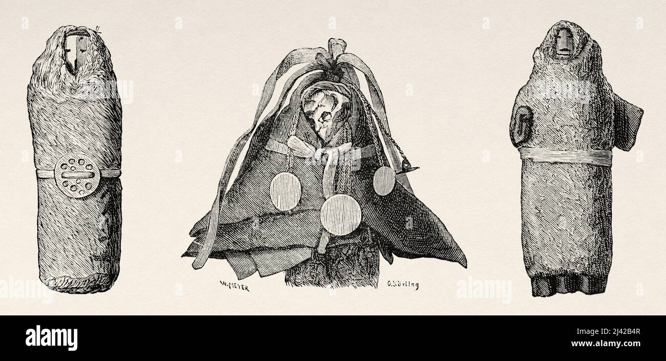 Samoyed idol. Arctic, Russia. The Voyage of La Vega through Asia and Europe by Adolf Erik Nordenskiold 1879-1880, Le Tour du Monde 1882 Stock Photo