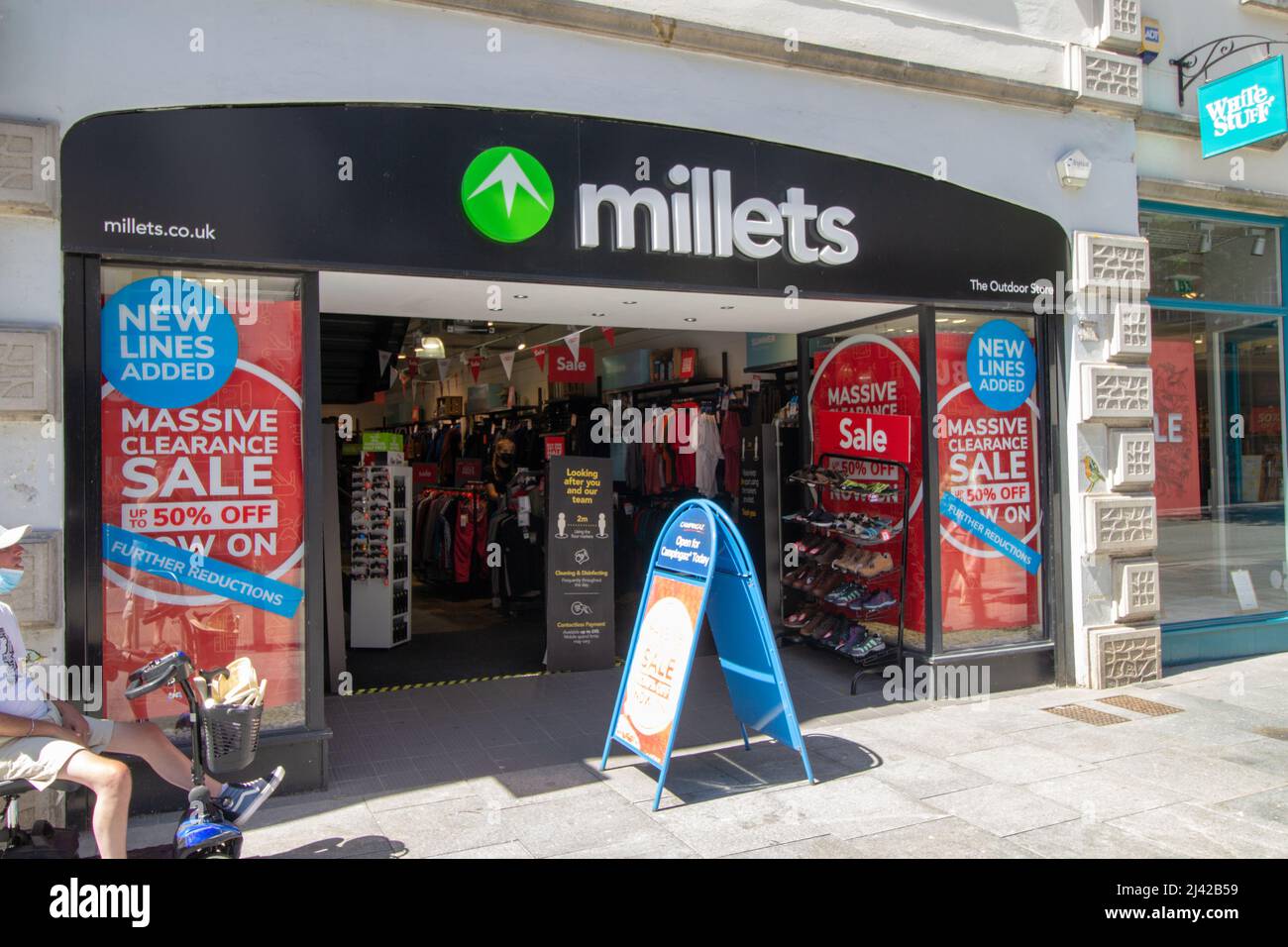 EXETER, UK JULY 18, 2021 branch of Millets clothing store on the High