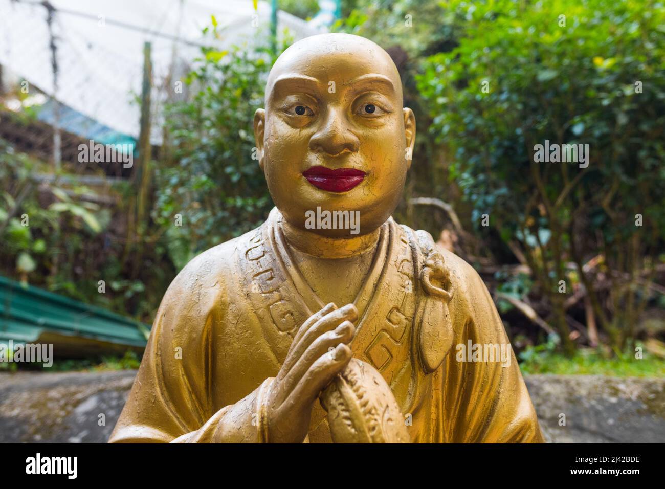 Beautiful unique buddha statue close shot, looking at the camera