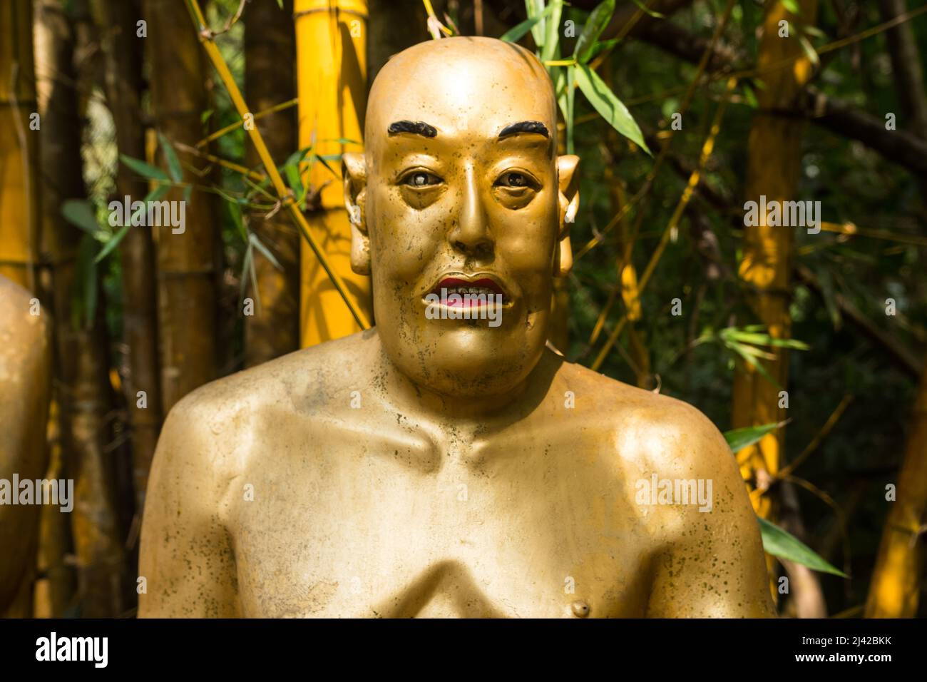 Beautiful unique buddha statue close shot, looking at the camera