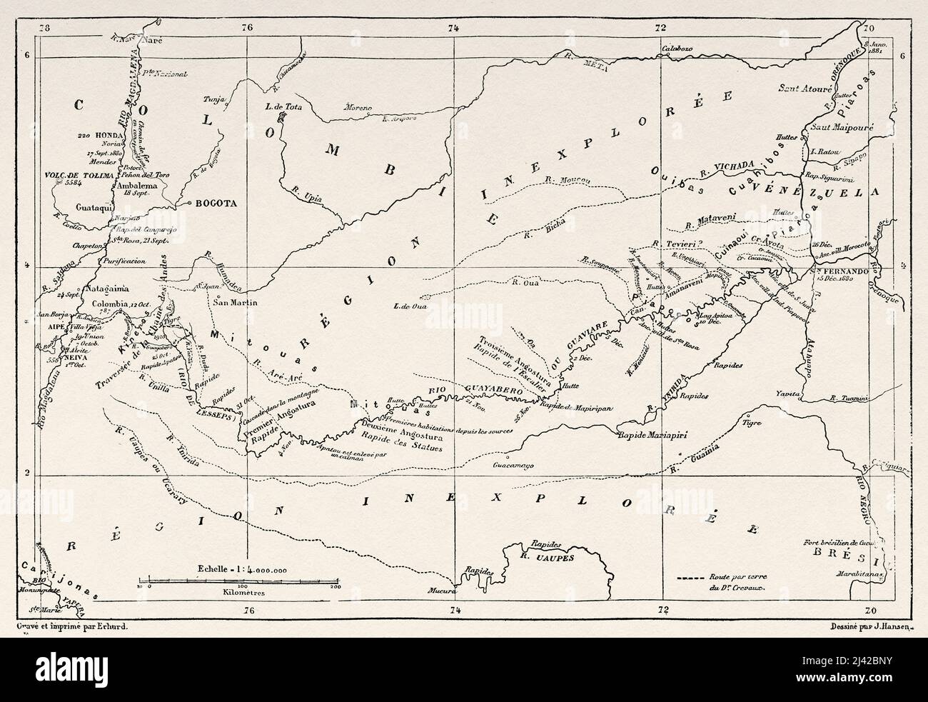 Map of the Itinerary from the Magdalena River to the Orinoco, Colombia 