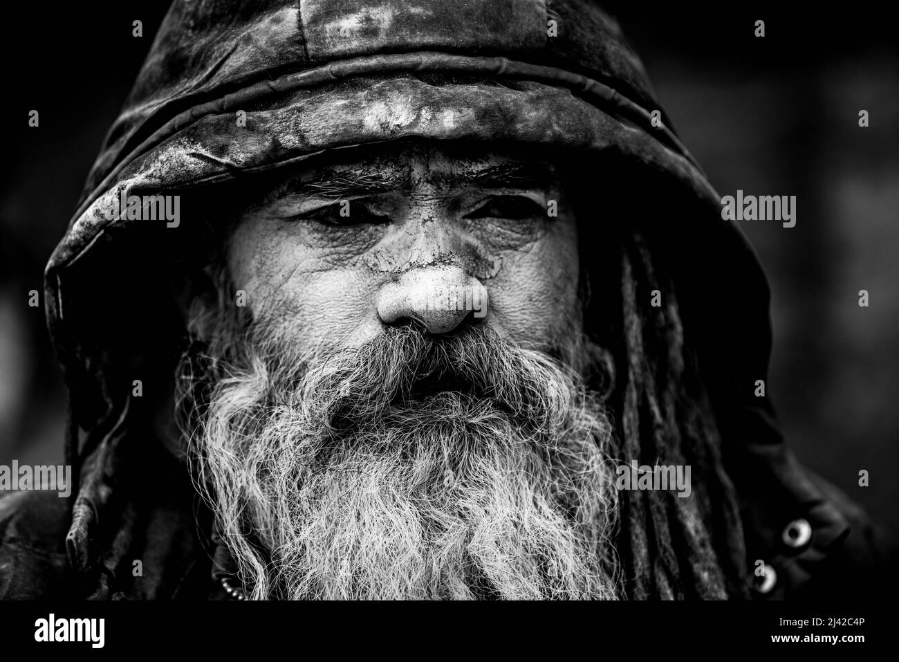 Kathmandu, Nepal- March 20,2022 : Sadhu-Indian Holymen sitting in the temple. In Hinduism, Sadhu is a common term for a mystic, an ascetic. Stock Photo