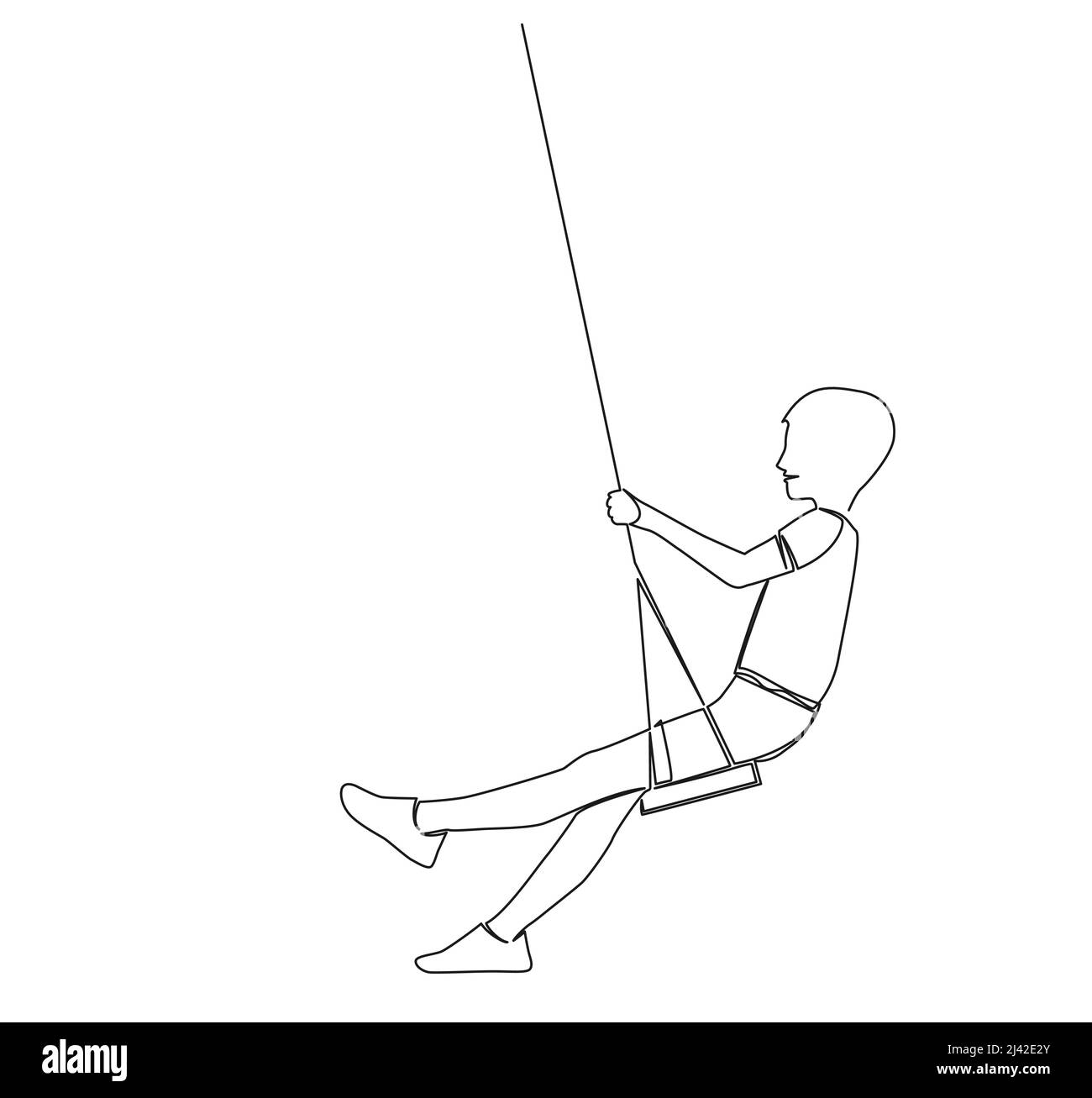 single line drawing of boy on a swing, continuous line vector illustration Stock Vector