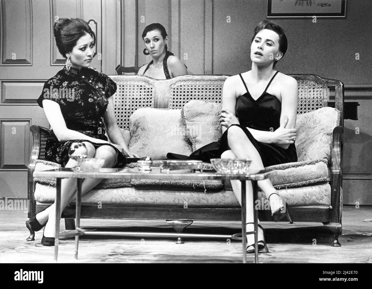 l-r: Me Me Lai (Mrs Aung), Julie Covington (Alice Park), Kate Nelligan (Susan Traherne) in PLENTY written & directed by David Hare at the Lyttelton Theatre,National Theatre (NT), London SE1  12/04/1978  set design: Hayden Griffin   costumes: Deirdre Clancy   lighting: Rory Dempster Stock Photo