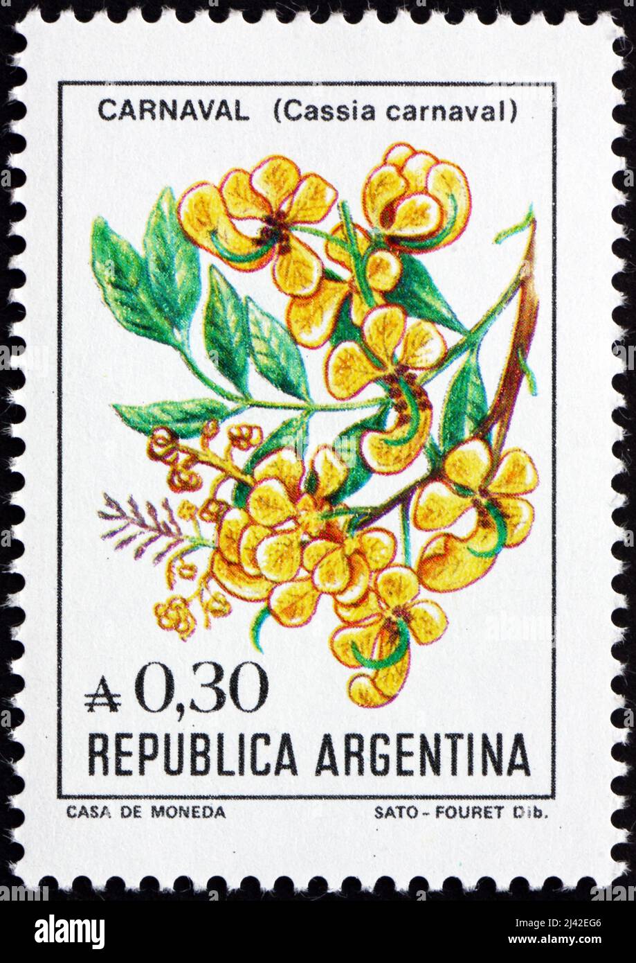 ARGENTINA - CIRCA 1985: a stamp printed in the Argentina shows Carnaval, Cassia Carnaval, Flowering Tree, circa 1985 Stock Photo