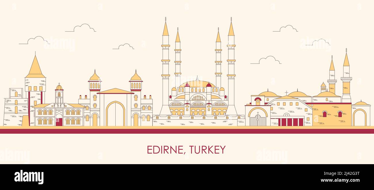 Cartoon Skyline panorama of city of Edirne, Turkey - vector illustration Stock Vector