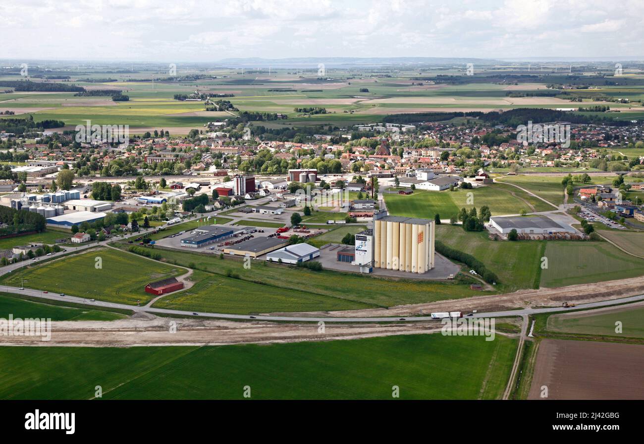 Aerial view over Östgötaslättenand Skänninge, Sweden. The picture shows ...