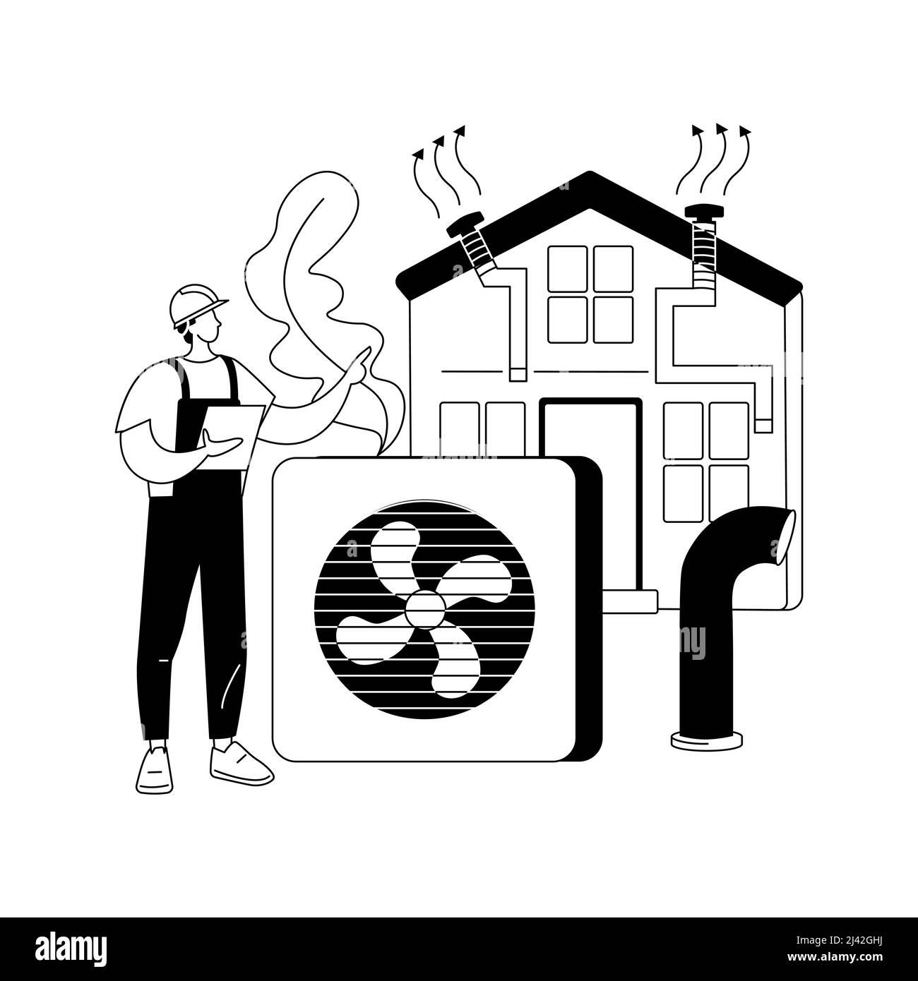 Ventilation system abstract concept vector illustration. Mechanical ventilation, airing and cooling system maintenance, exhaust fan, new air flow exch Stock Vector