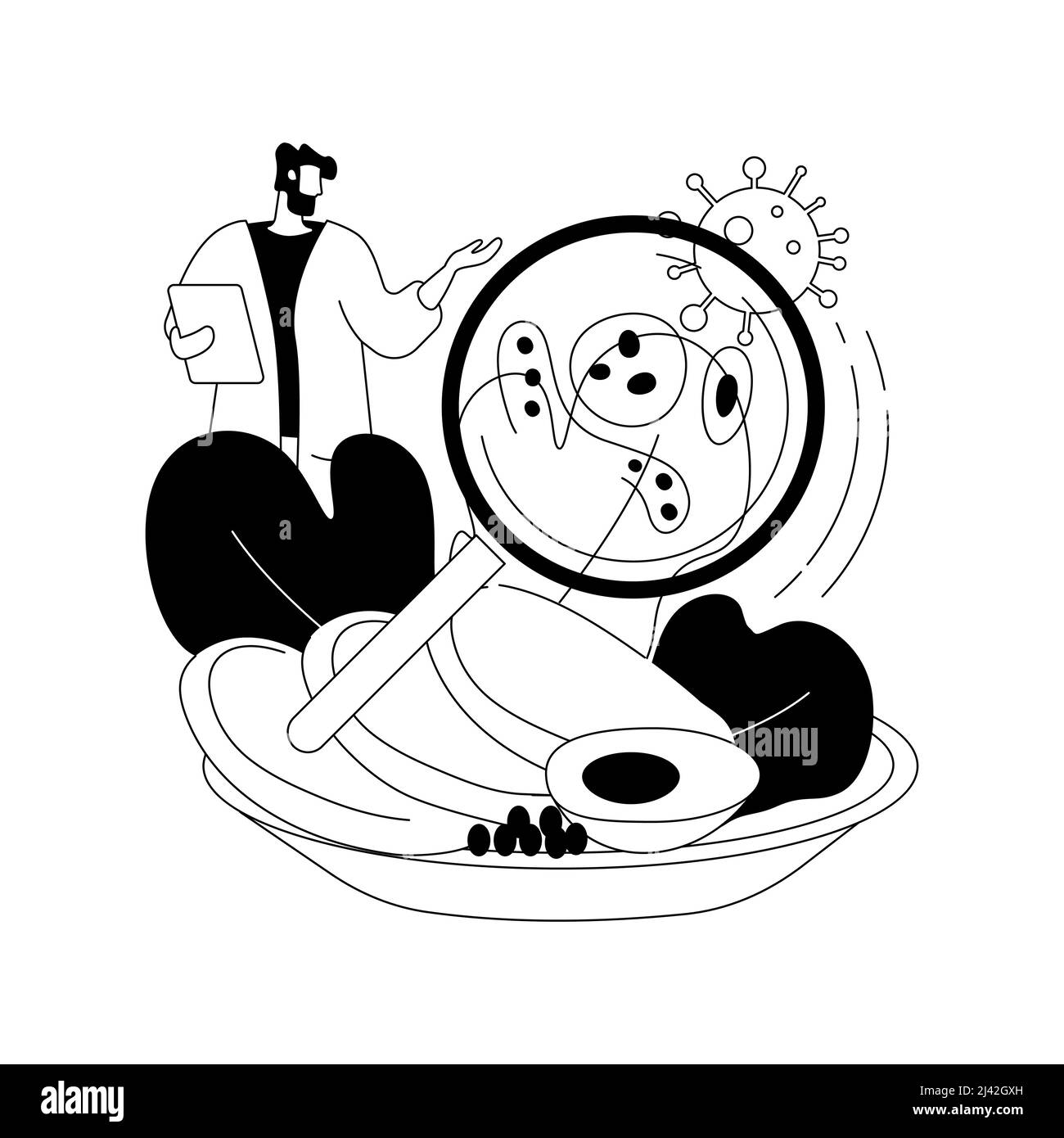 Food contamination abstract concept vector illustration. Nutrition illness, food safety, environment poisoning, raw meat, production hygiene, agricult Stock Vector