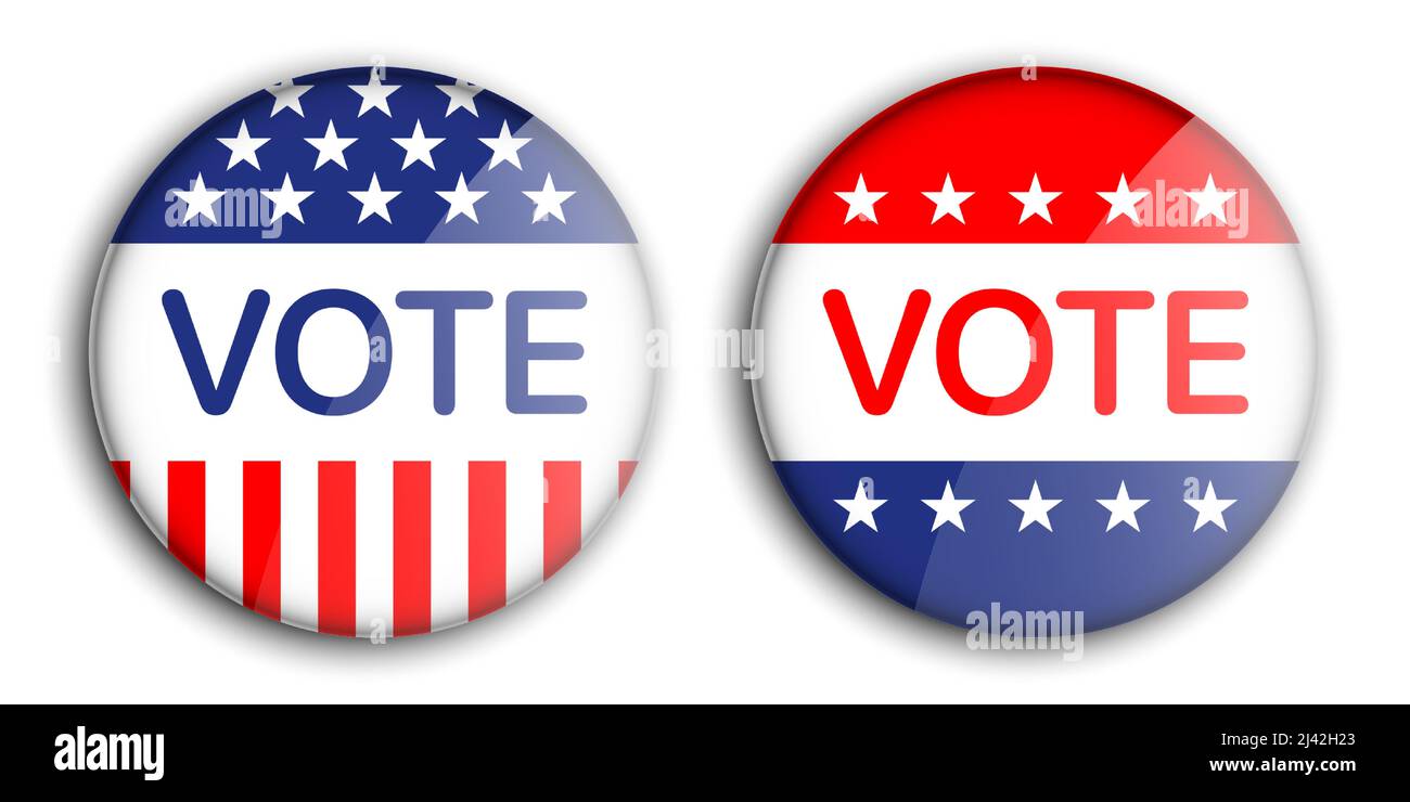 Vector set of American elections VOTE pin buttons, isolated on white background. Stock Vector