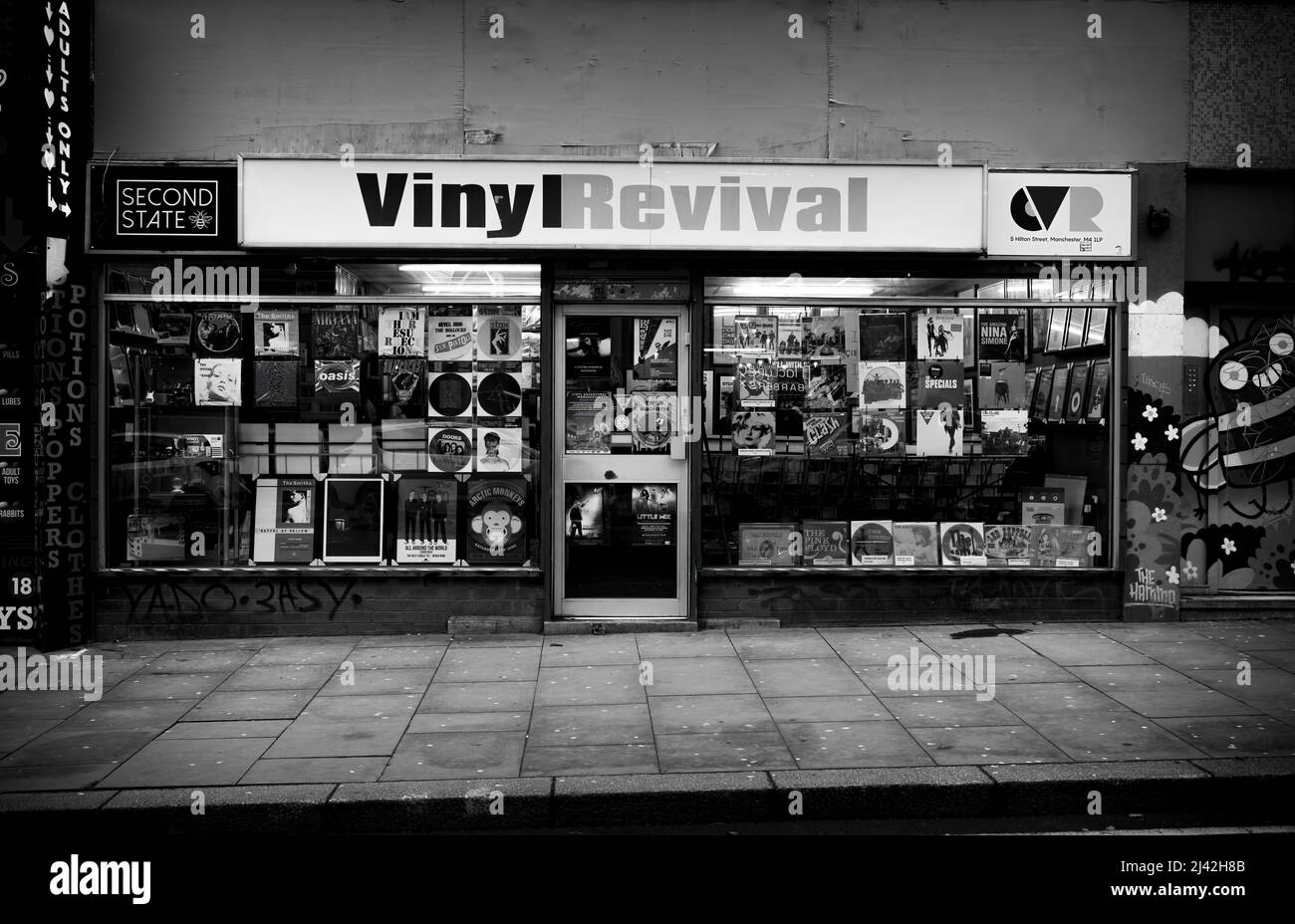 Manchester April 2022 vinyl record music shop store front facade Stock
