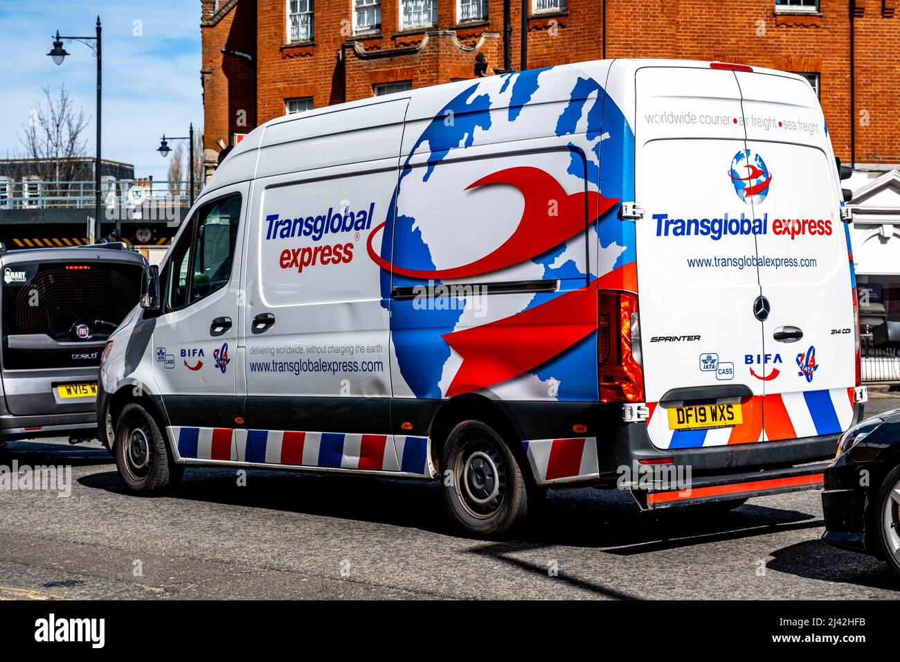 Epsom Surrey London UK, April 11 2022, Transglobal Express Courier Delivery Van In A Traffic Queue Stock Photo