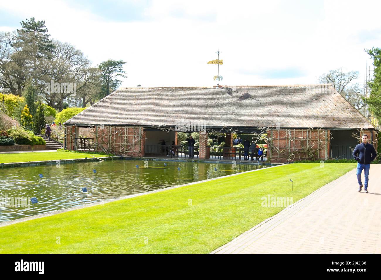 Jellicoe Canal and Water Lily Pavilion at RHS Garden Wisley, Surrey