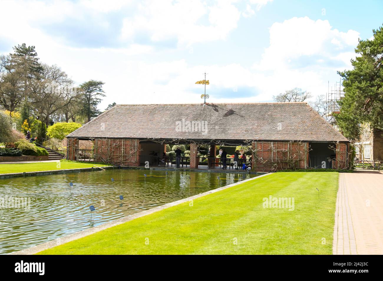 Jellicoe Canal and Water Lily Pavilion at RHS Garden Wisley, Surrey