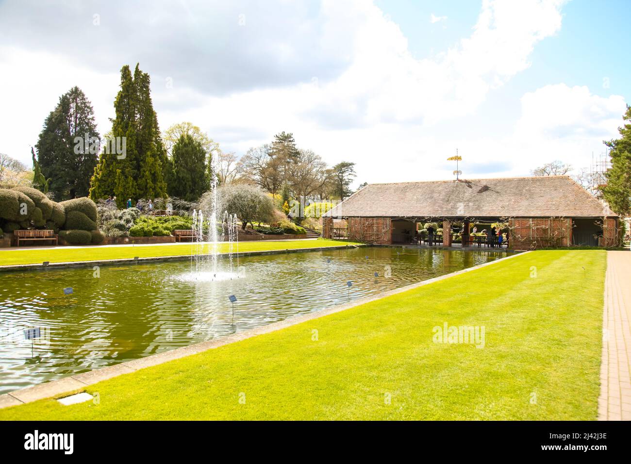 Jellicoe Canal and Water Lily Pavilion at RHS Garden Wisley, Surrey