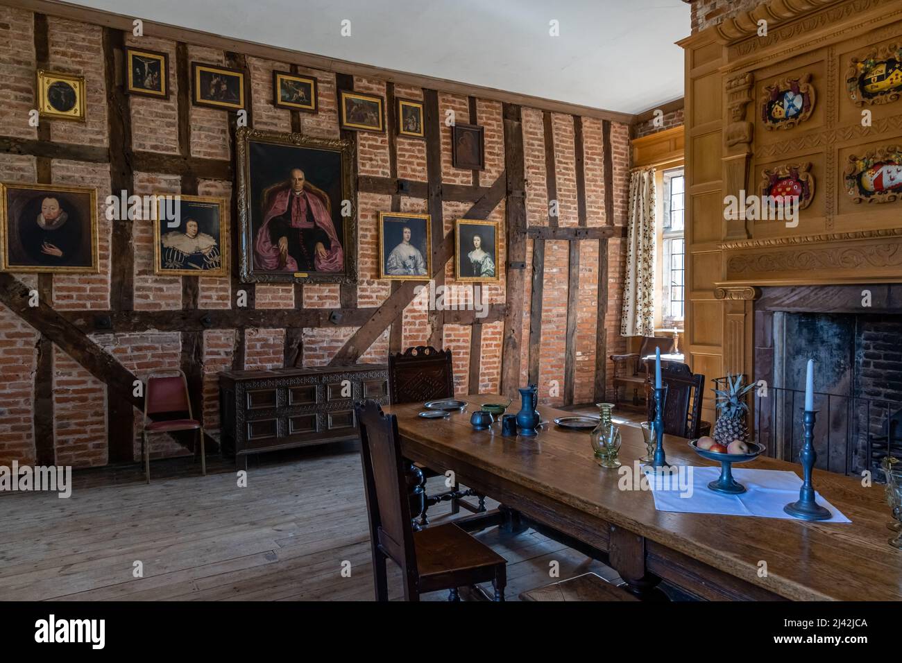 The Great Chamber in Harvington Hall, a 16th century moated medieval and Elizabethan manor house in Worcestershire, England, UK Stock Photo