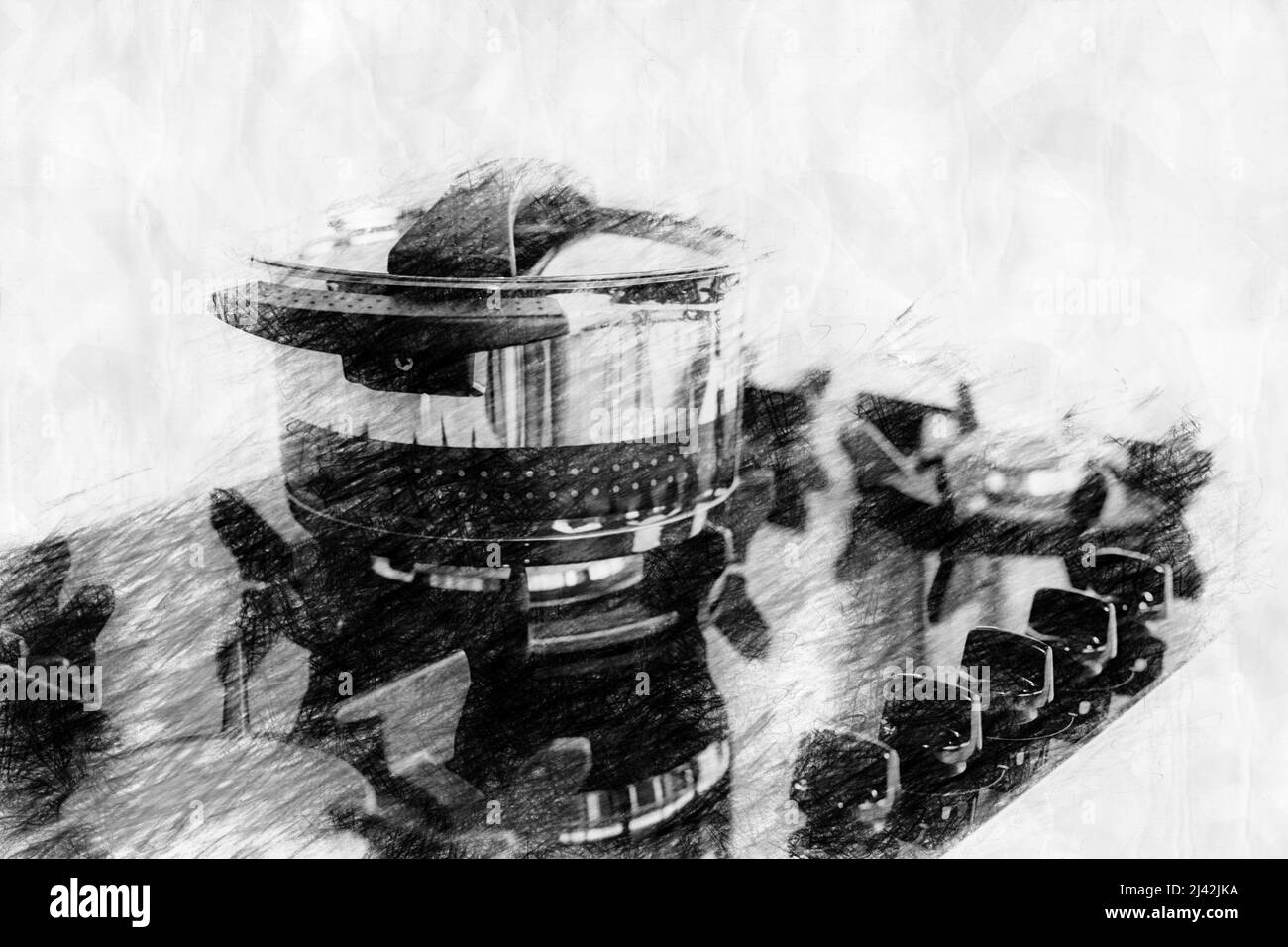 kitchen stove with pot in pencil drawing style Stock Photo Alamy