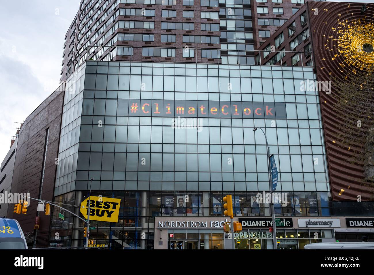 the climate clock on facade in Union Square New York City USA Stock