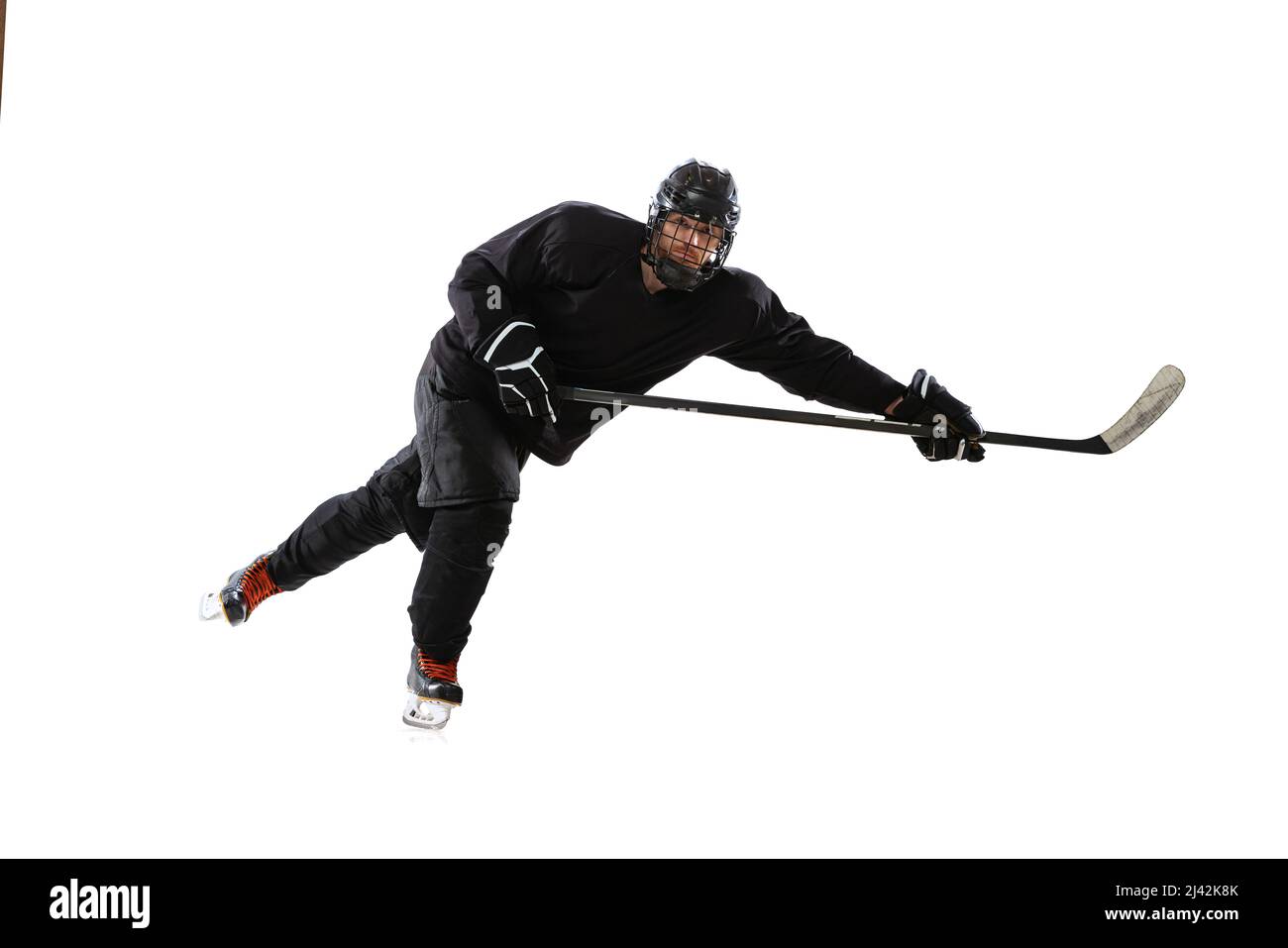 Winning game. Portrait of concentrated man, professional hockey player