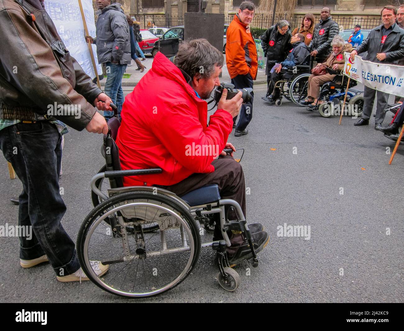 Paris, France, photojournaliste, photographer in image, Demonstration of French Handicapped Persons, Association des Paralysés de France, 2011 Stock Photo