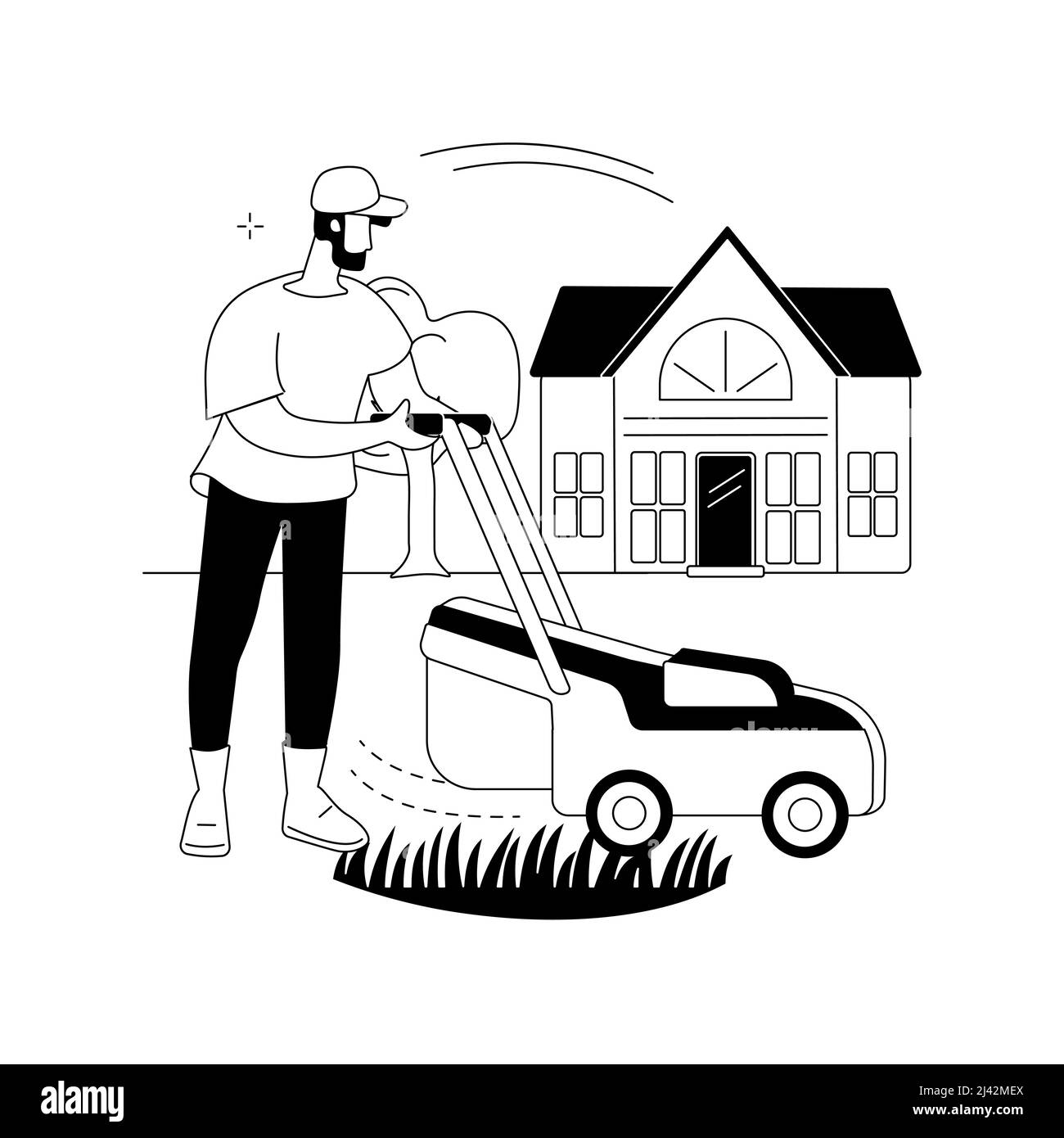 Lawn mowing service abstract concept vector illustration. Grass cutting and clean up, aeration and fertilizing, lawn weeding, gardening services, dand Stock Vector