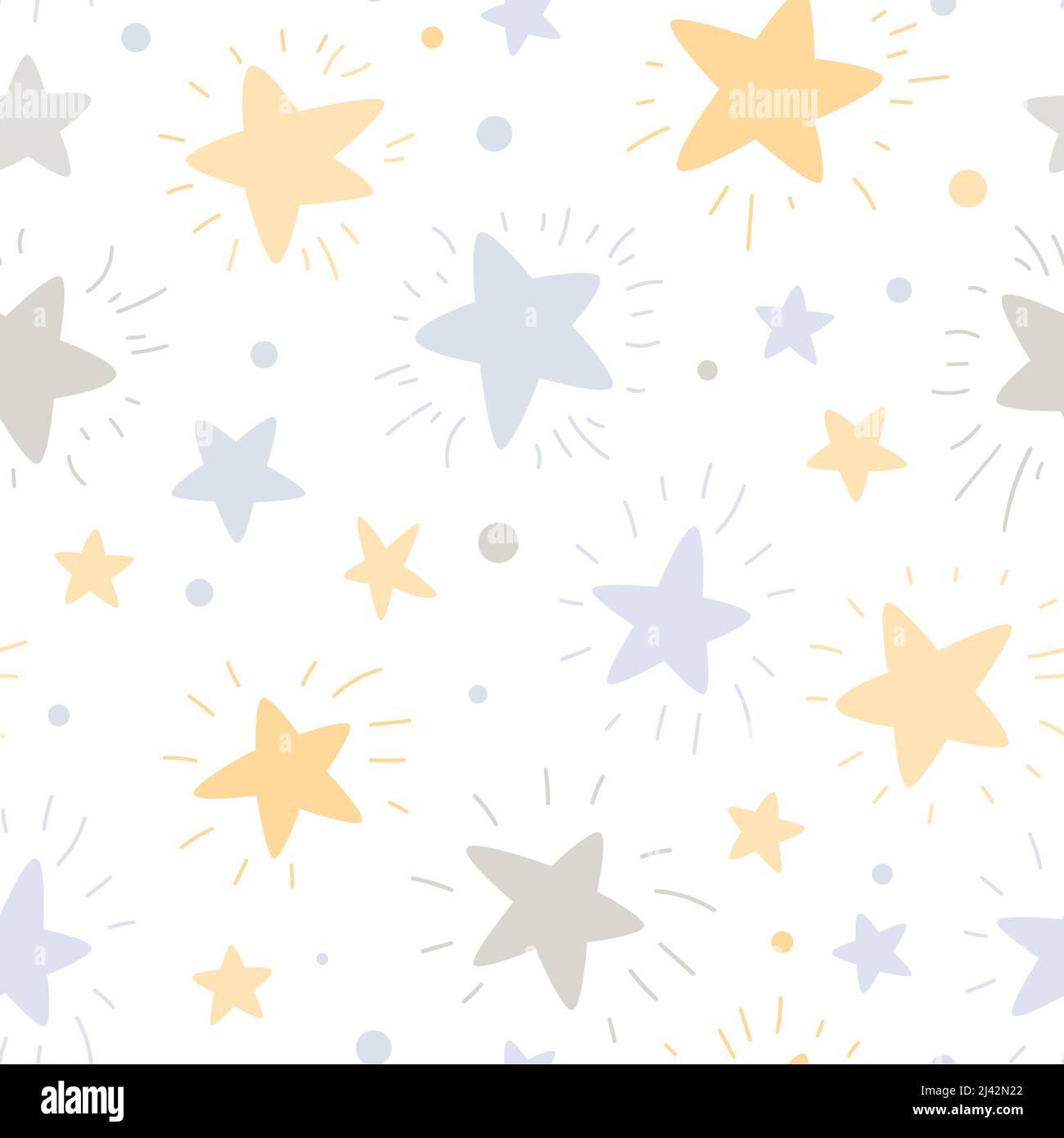 Baby nursery seamless pattern with doodle stars on white background ...
