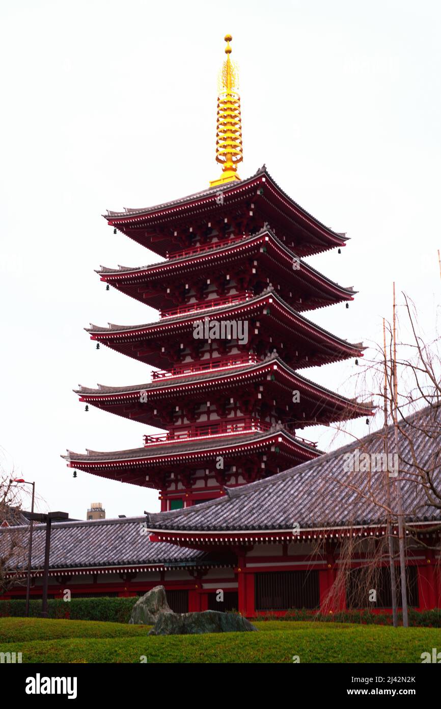 TOKYO, JAPAN - 2020 FEBRUARY 25th: Sensoji Temple in Tokyo, Japan on FEBRUARY 25th, 2020.  Sensoji is the oldest temple in Tokyo and it is one of the Stock Photo