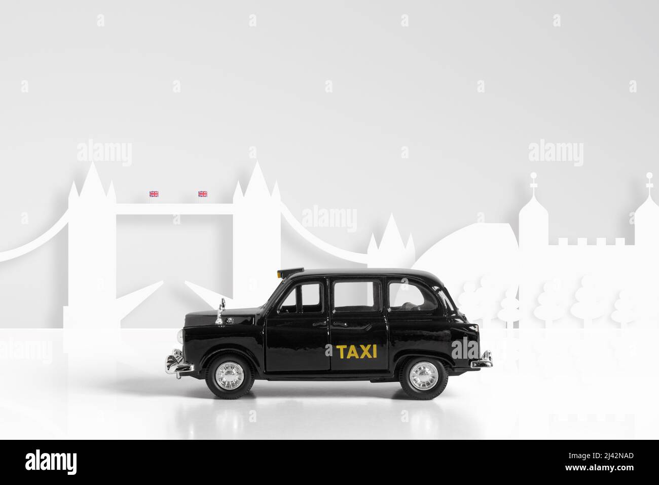 Black Model taxi & London skyline concept Stock Photo