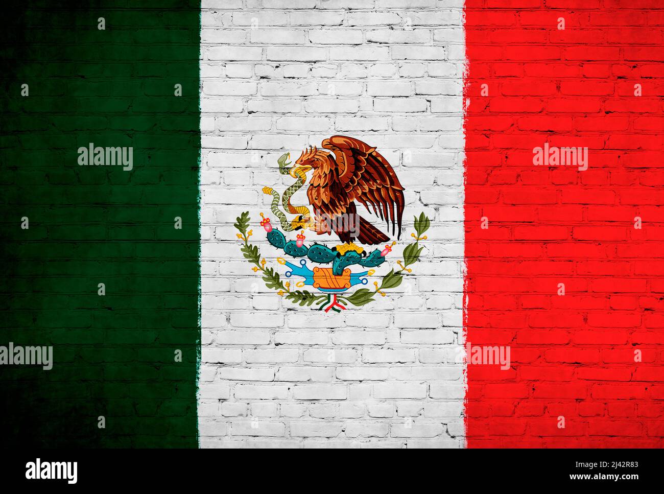 Mexico flag painted on brick wall. National country flag background ...