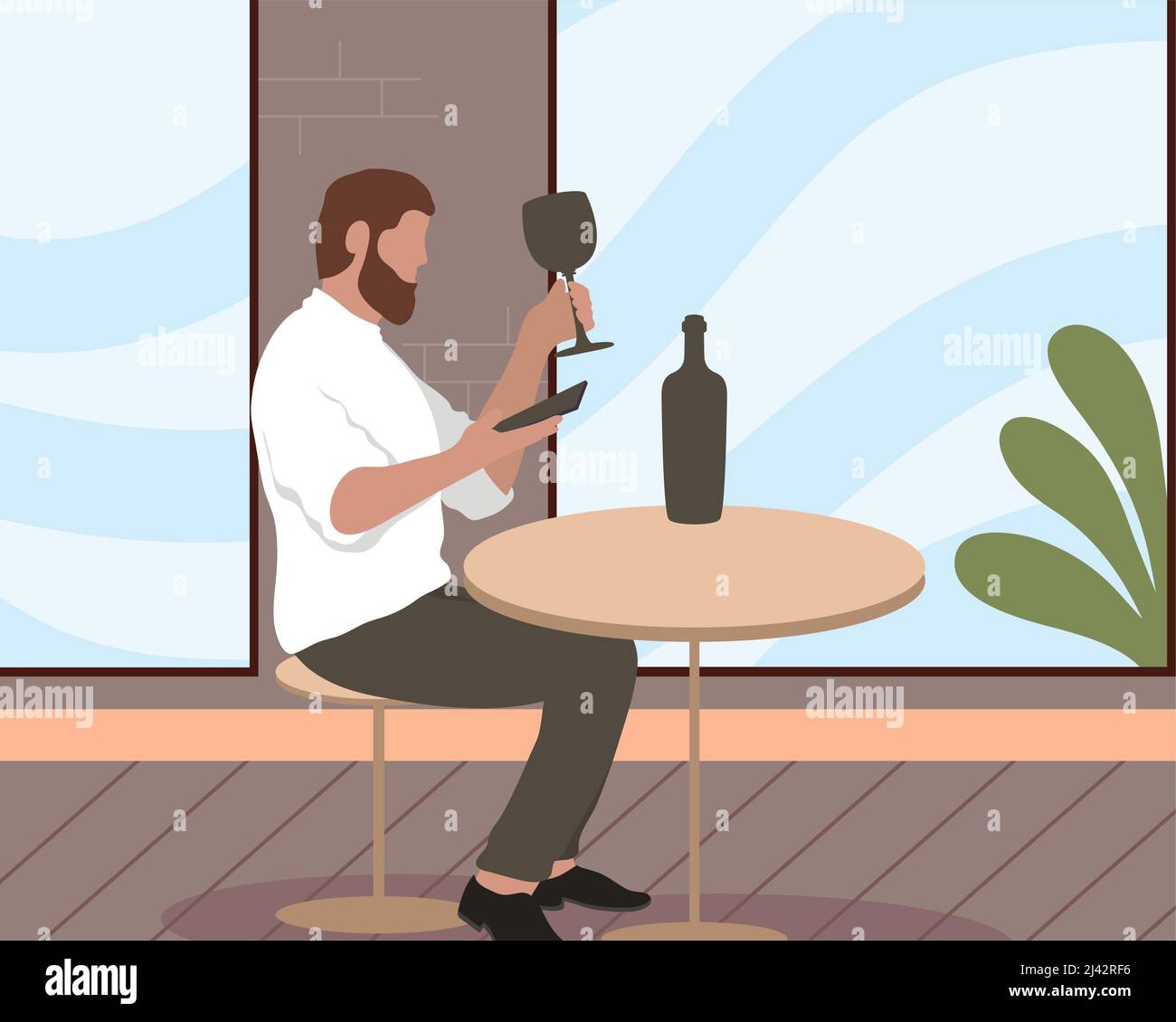 man drinking wine in restaurant scene Stock Vector Image & Art - Alamy