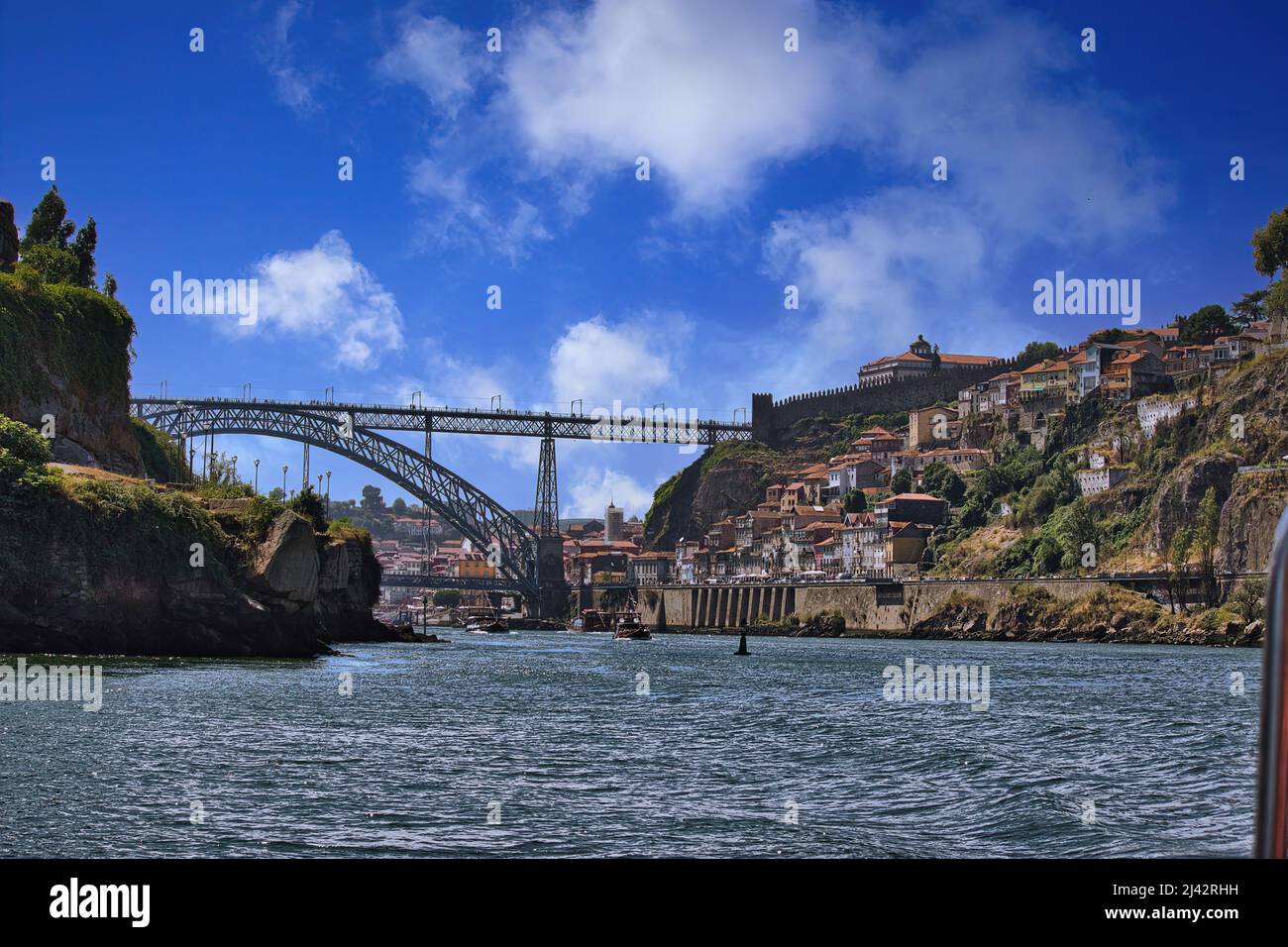 Panoramic view of the Ribeira the most picturesque district of Porto (Oporto), with its multicolored houses it is the most visited district by tourist Stock Photo