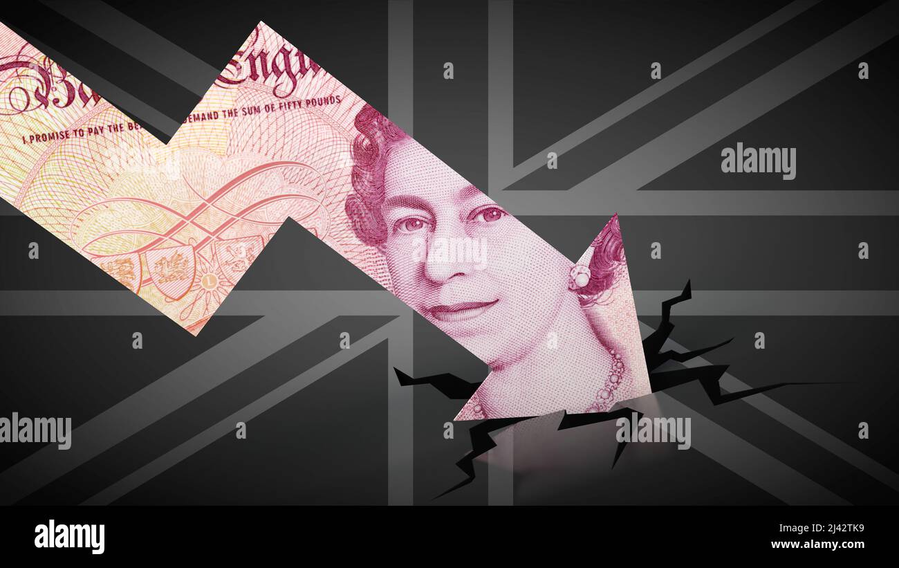 Crashing Pound graph with UK flag in background Stock Photo Alamy