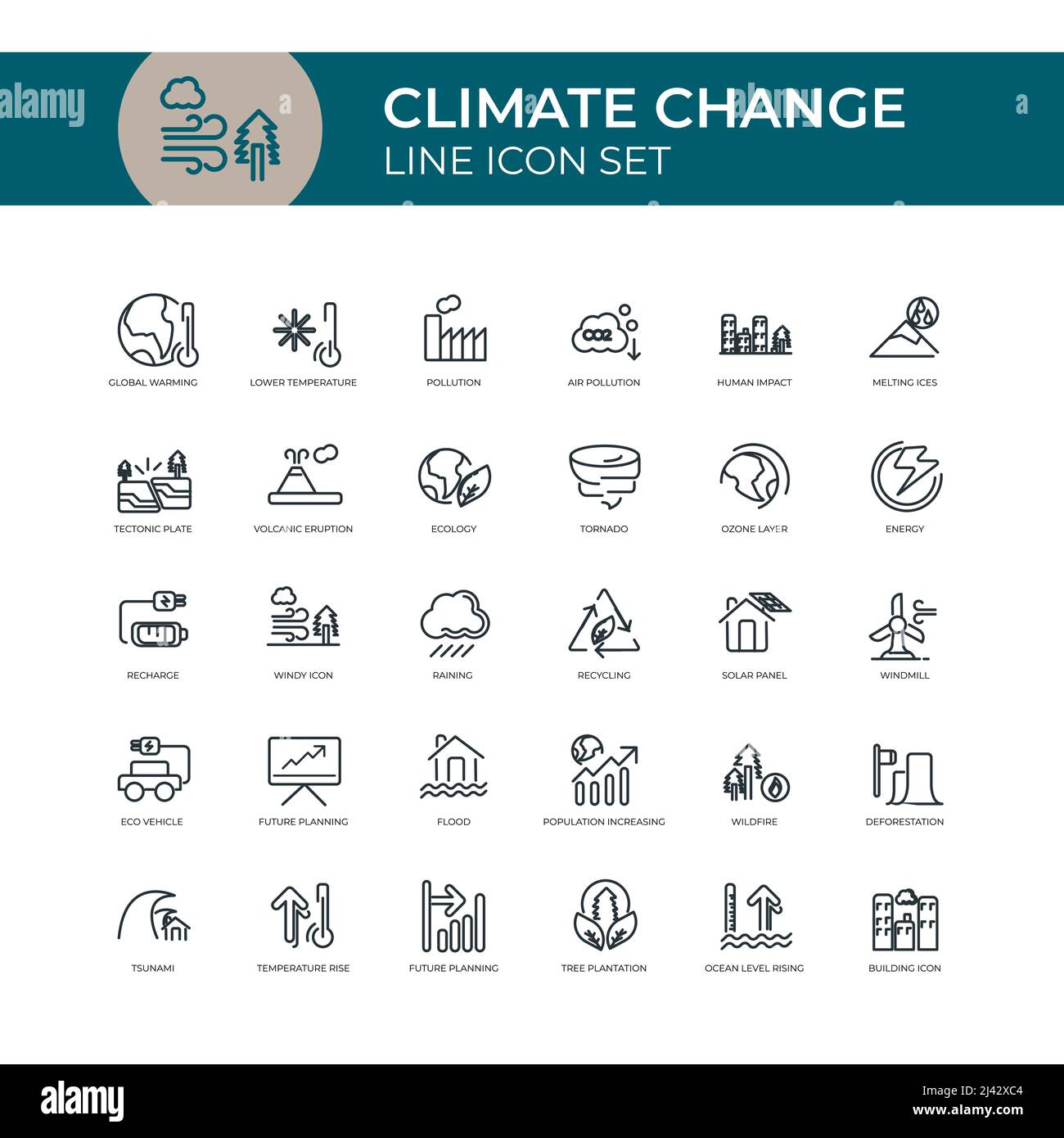 Climate Change Line Icon Set Vector Template Stock Vector
