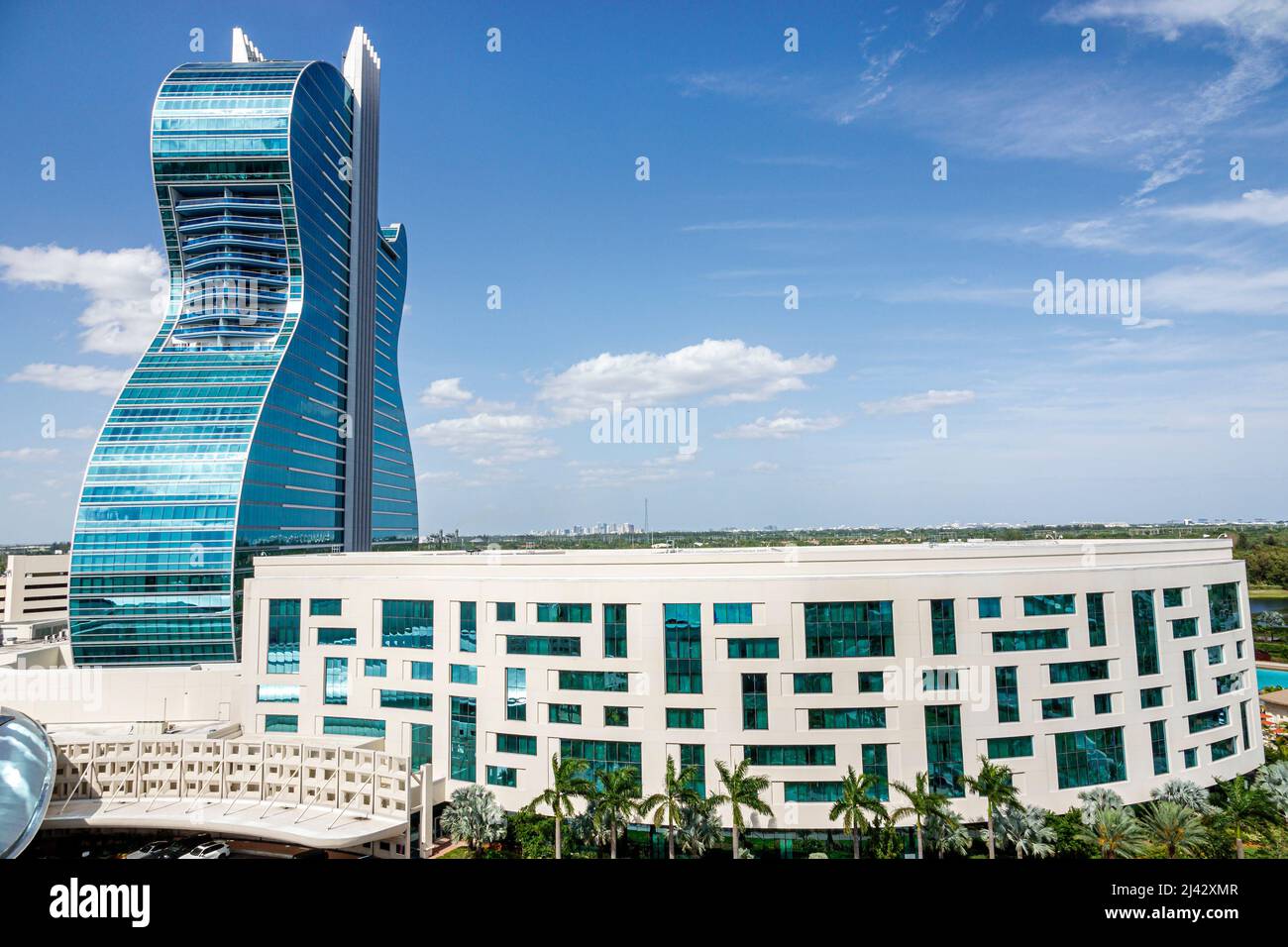 Hollywood Florida Seminole Hard Rock Hotel & Casino tribe tribal reservation giant guitar shaped tower building balconies exterior outside Stock Photo