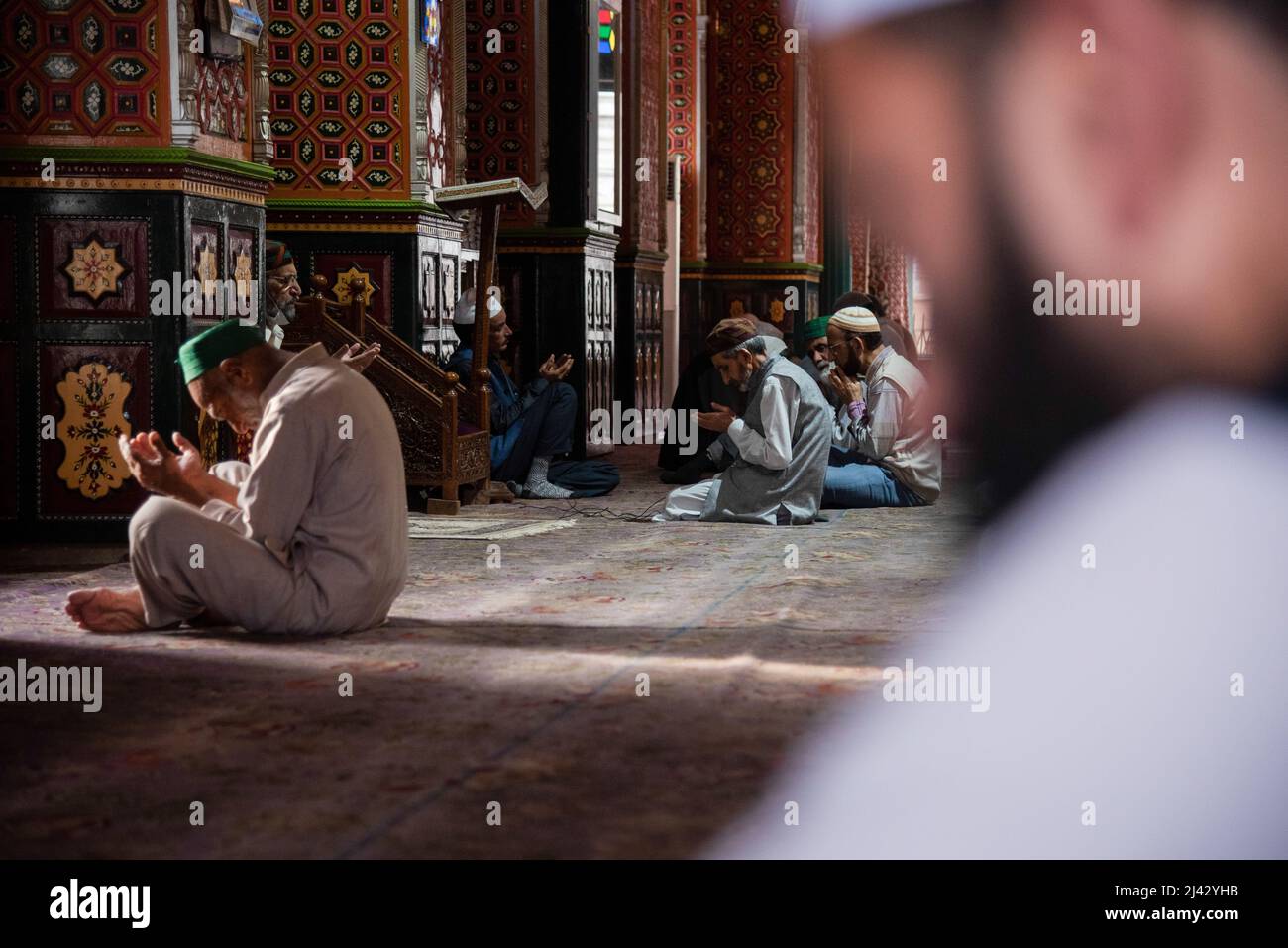 Kashmiri Muslim worshippers pray inside a shrine during Islamic holy ...