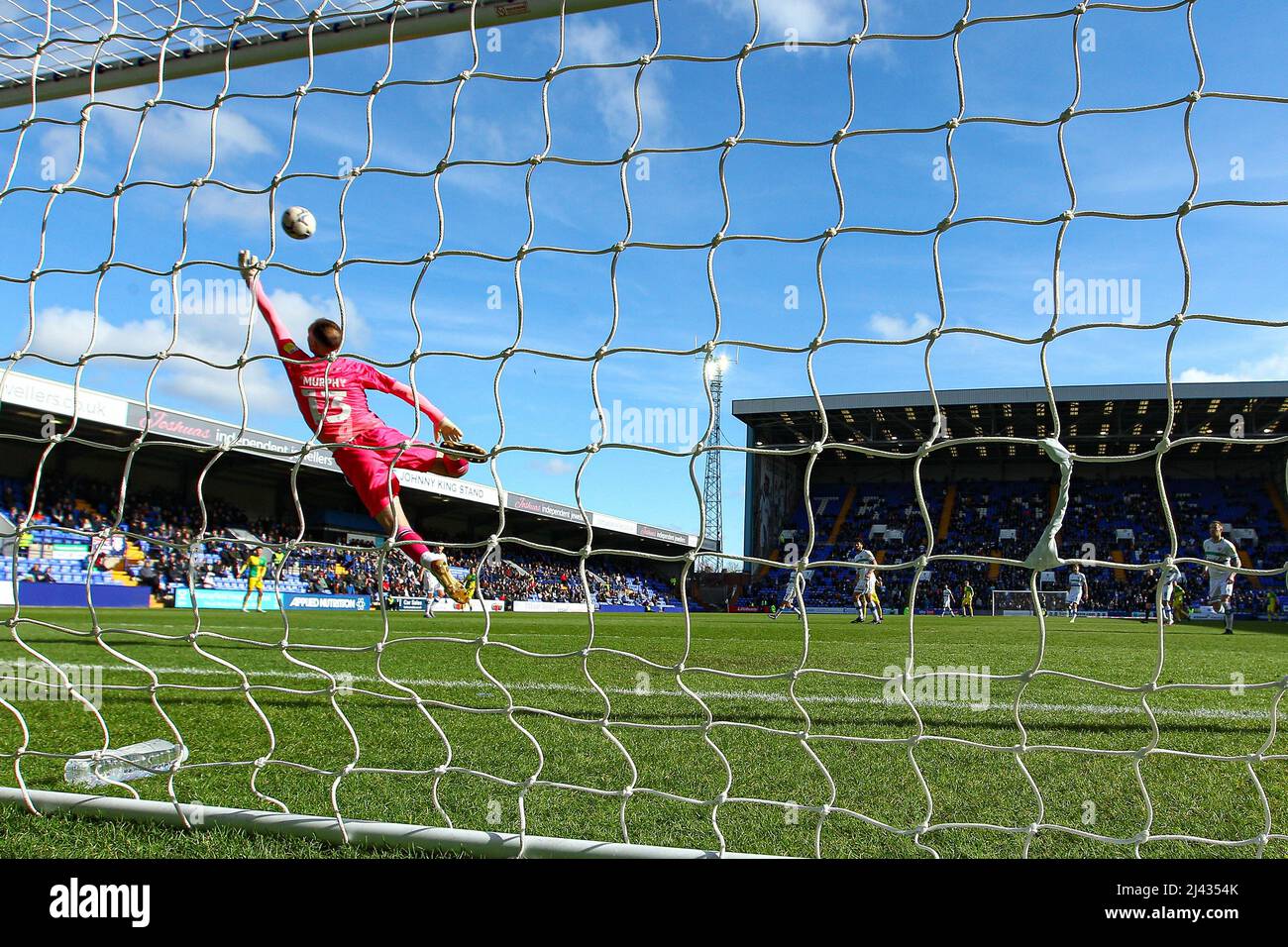 Joe Murphy Goalkeeper of Tranmere has the ball covered as it goes over the bar - during the game Tranmere v Bristol Rovers Stock Photo