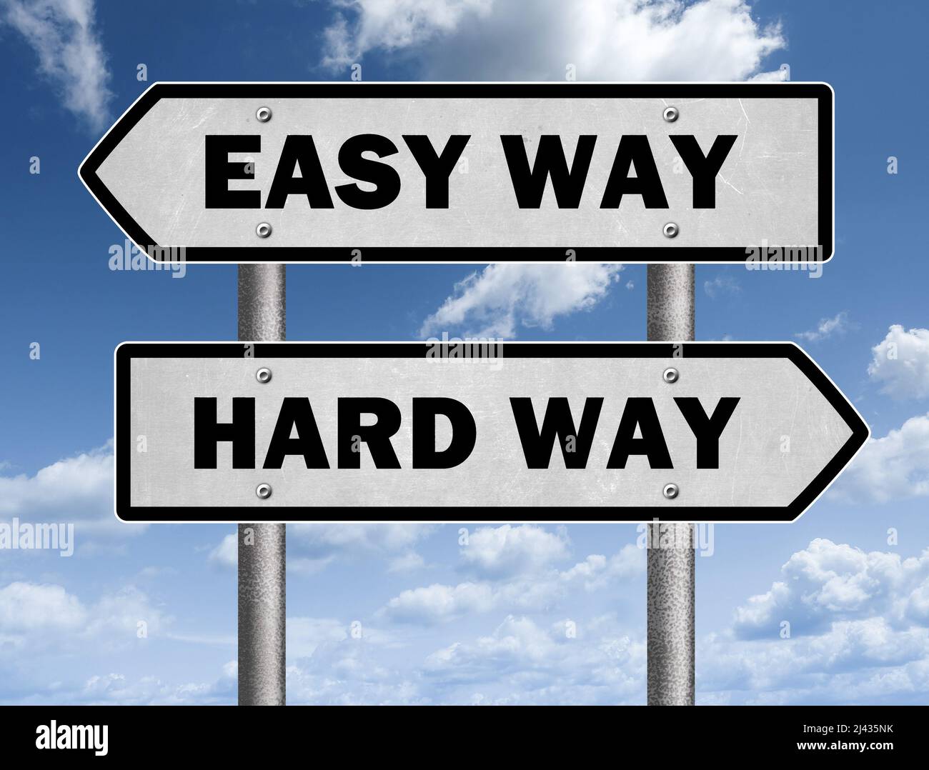 decision between the easy way and the hard way Stock Photo
