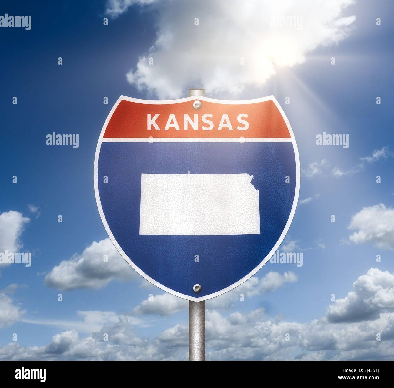 Direction to the Sunflower State of Kansas Stock Photo
