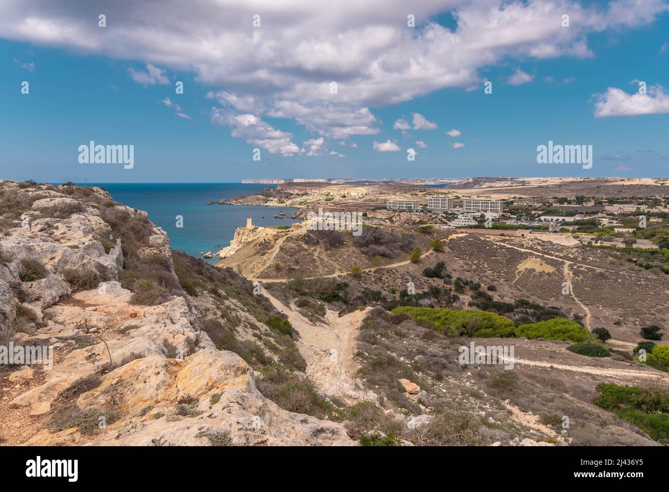 Beautiful maltese bays and cliffs surrounded by amazing blue sea Stock Photo
