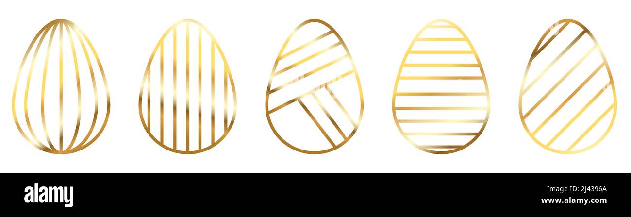 Golden line easter egg set Stock Vector
