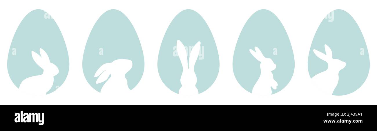 Set of easter eggs with rabbit silhouette Stock Vector