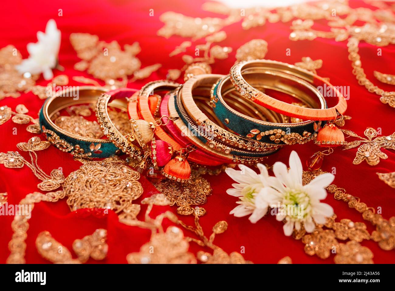 The best jewellery to get you looking your best. Shot of beautiful bangles for a bride to wear at a traditional wedding. Stock Photo