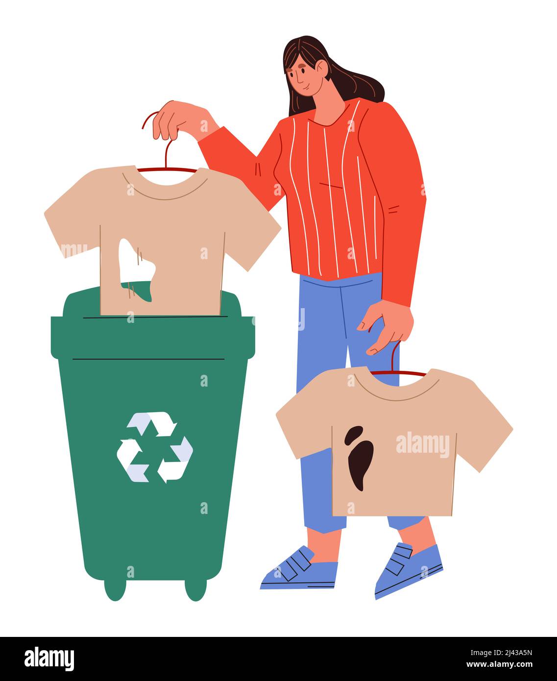 Recycling clothes and textile eco concept.Woman brings used clothes for  recycle. Eco friendly reusable fabric production, flat vector illustration  iso Stock Vector Image & Art - Alamy