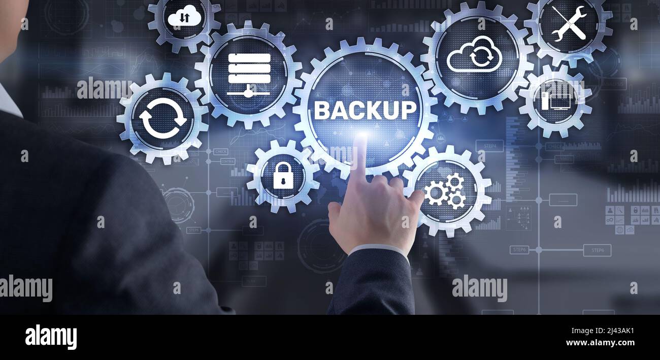 Backup Data recovery Cybersecurity. Mixed media technology concept. Stock Photo