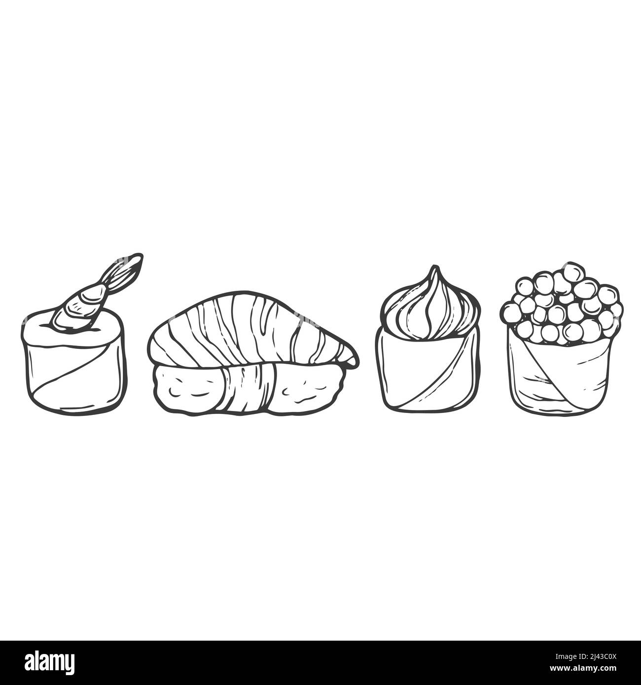Hand drawn doodle set with sushi. Vector illustration for backgrounds ...