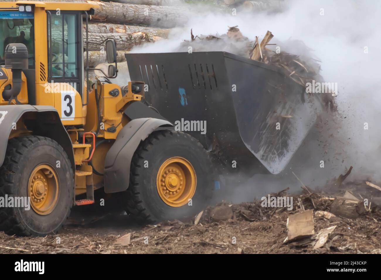 Heavy machinery loader in a saw mill Stock Photo