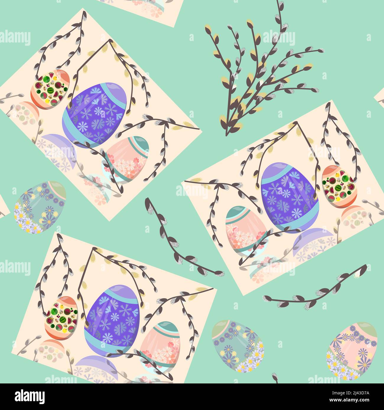 Easter celebration pattern with a set of decorated eggs Stock Vector