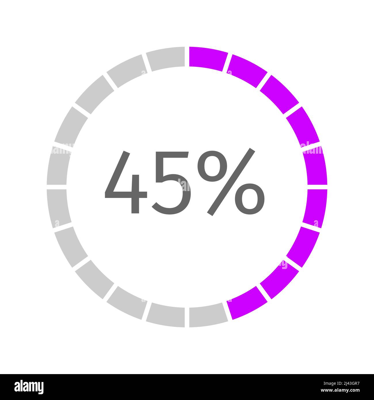 45 percent filled round loading bar divided on segments from 1 to 20 ...