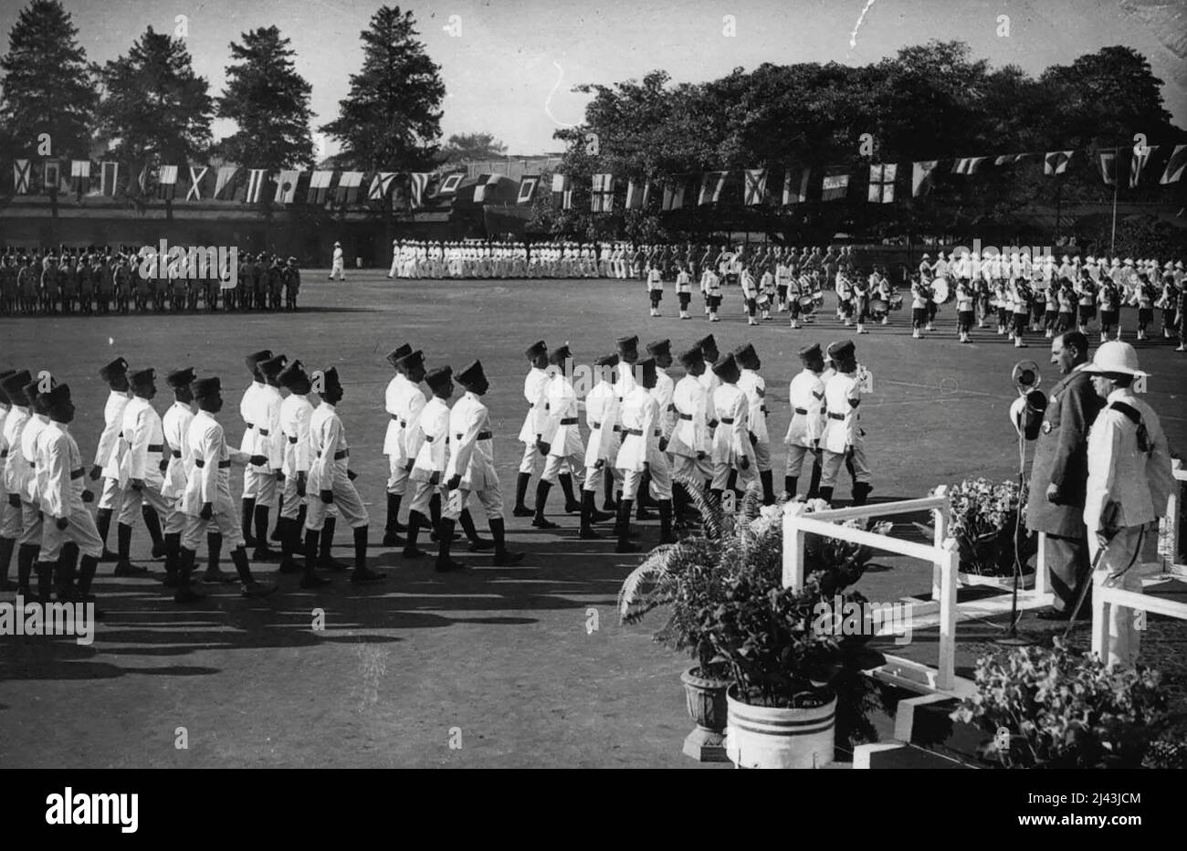 Retiring Governor of Bengal's Farewell Ceremonies -- A general view of the Police Parade in Calcutta, when Sir John Anderson, retiring Governor of Bengal, took the salute for the last time. He leaves for England this month. November 20, 1937. (Photo by Keystone). Stock Photo