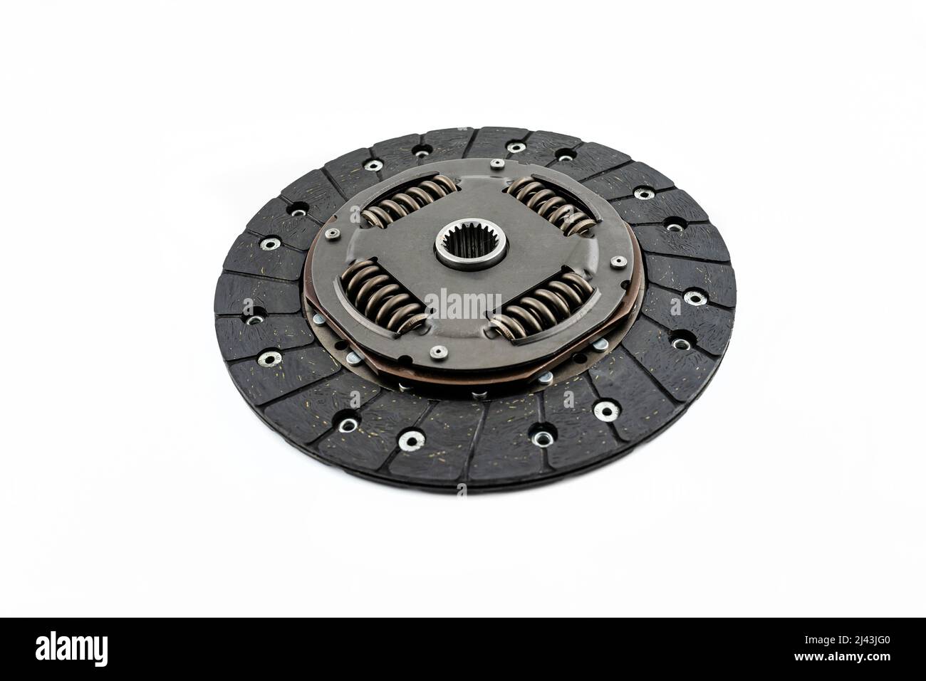 Used car clutch with damper springs and friction linings, isolated on a white background. Stock Photo